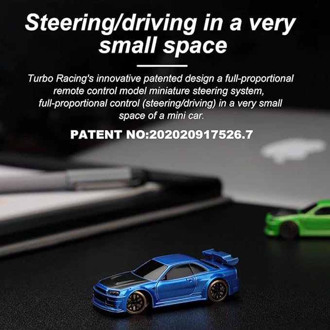 Turbo Racing 1:76 Scale Drift RC Car Table Racing 2.4GHZ Remote Control Mini Model Car with Gyro Full Proportional RTR for Adults Toys (C64-Green)