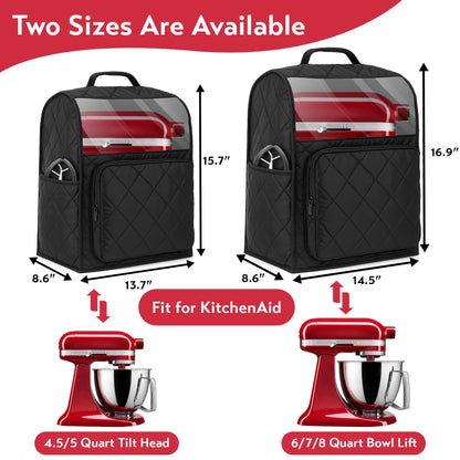 Stand Mixer Cover Compatible with KitchenAid 6/7/8 Quart Bowl Lift Mixers, Washable Appliance Dust Cover with Multi Pockets for Kitchen Aid Accessories and Attachments, Black