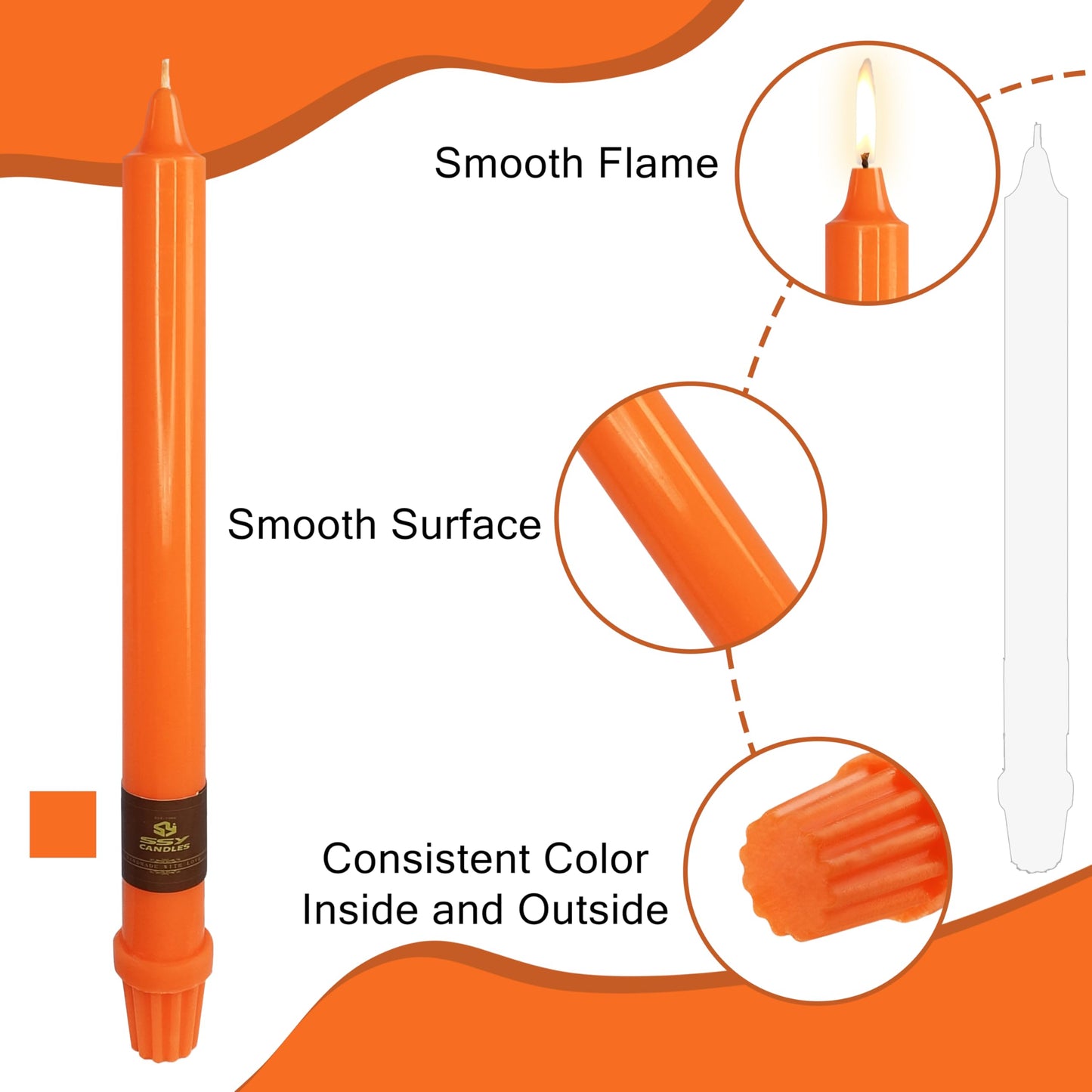 10 inch Unscented Tapered Candle 4 Pack Orange Taper Candlesticks Smokeless Candle for Halloween Thanksgiving Day Dinner Household Décor Candlesticks