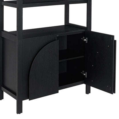 Nathan James Iris 3 Tier Bookshelf, Arched Bookcase Cabinet, Solid Wood Bookcase with Cabinet Base, Boho Bookshelf in Midnight Charcoal Finish, Set of 2