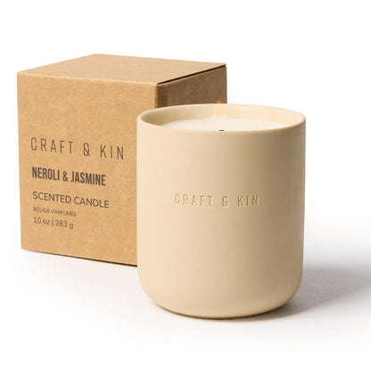 Craft & Kin Scented Candles | Soy Blend with Cotton Wick | Long-Lasting Holiday Candle, 40-Hour Burn | Ceramic Jar, Perfect & Winter Candles Home Scent (10 oz, Neroli & Jasmine)