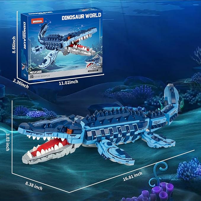 Mosasaur Dinosaurs Building Sets805 Pcs Ocean Animal Building ToysSea Creatures Creativit Model Building SetSTEM World Park Building KitsOffice Home Decor Gifts for AdultsTeens and Kids