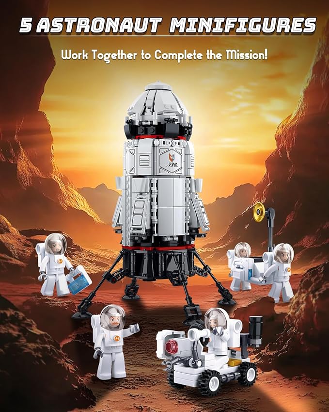 Rocket Building Set with Mars Rover &amp 5 Astronaut Minifigures City Space Rocket Launcher Building Kit for STEM Role-Play Gift Kids Toys for Boys 8-12 Compatible with Lego City Space 733 PCS