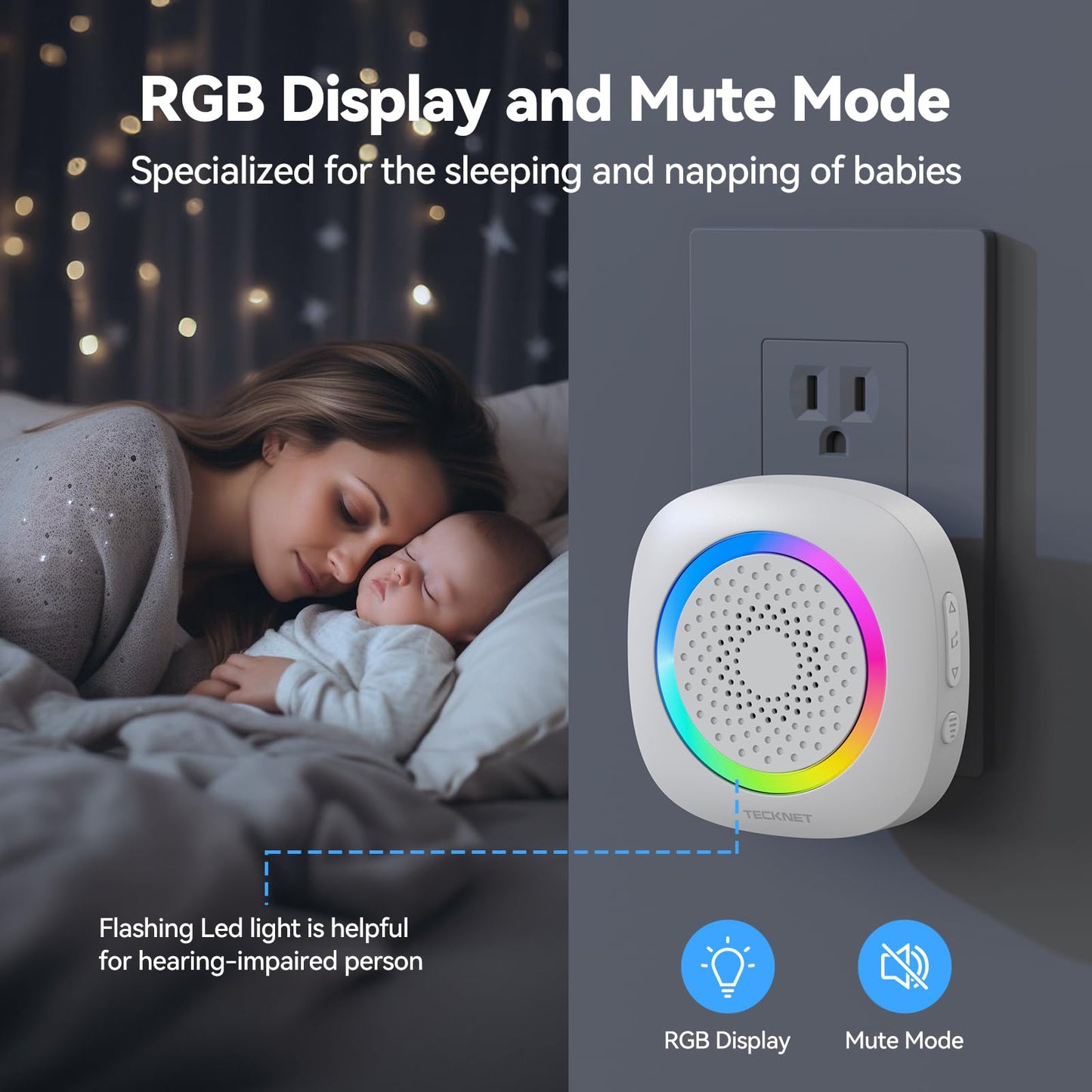 TECKNET Door Chimes When Door Opens, Wireless Door Sensor Chime Alarm with 1000Ft Range, 61 Songs, 5 Volume Levels, RGB Light, Door Chime for Business/Store/Home/Office When Entering