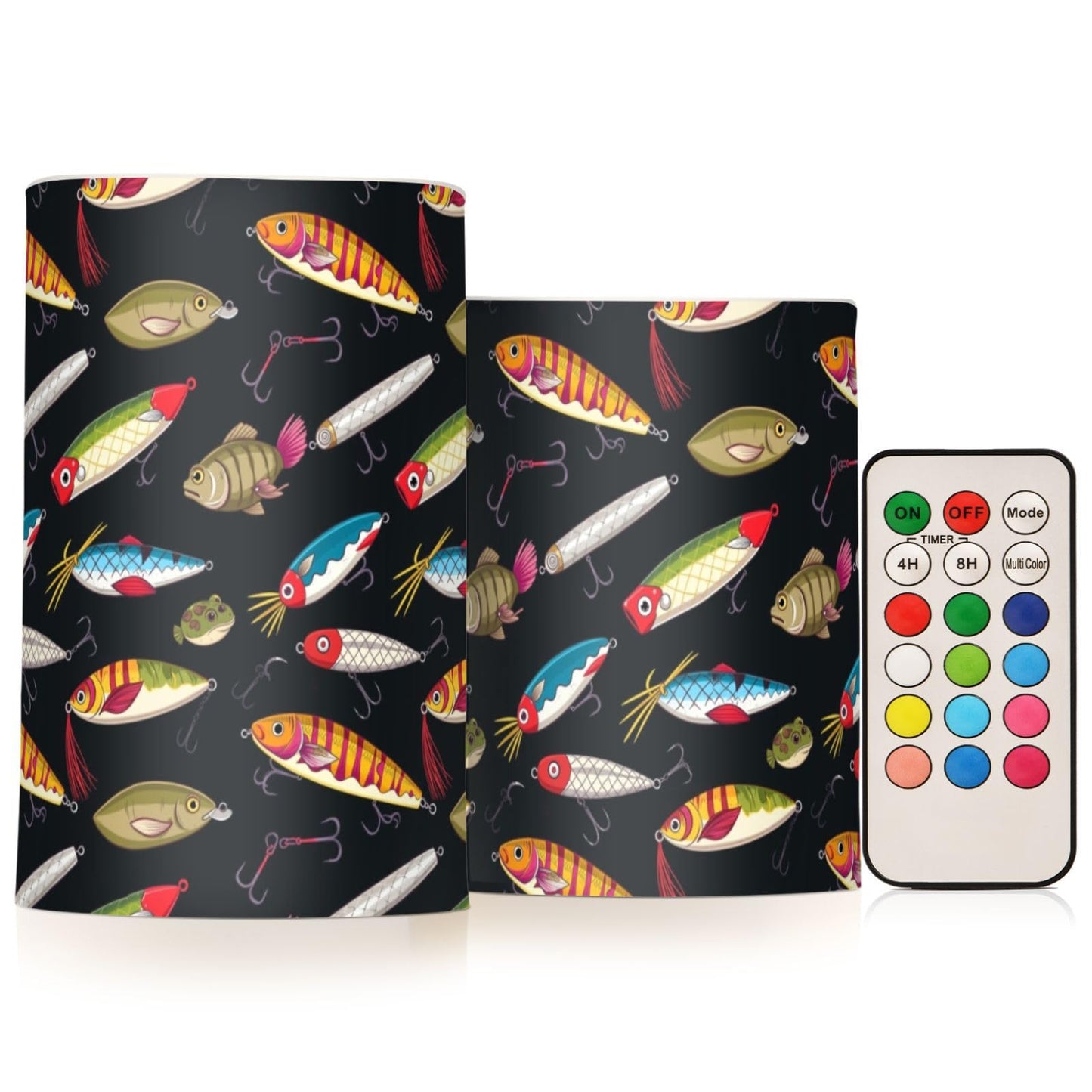 Pigsaly Flameless Candles Battery Operated Colorful Fishing Lures Colorful Fish Flickering Led Pillar Candles with Remote Control Colour Changing Warm Light Candles for Halloween Christmas Wedding