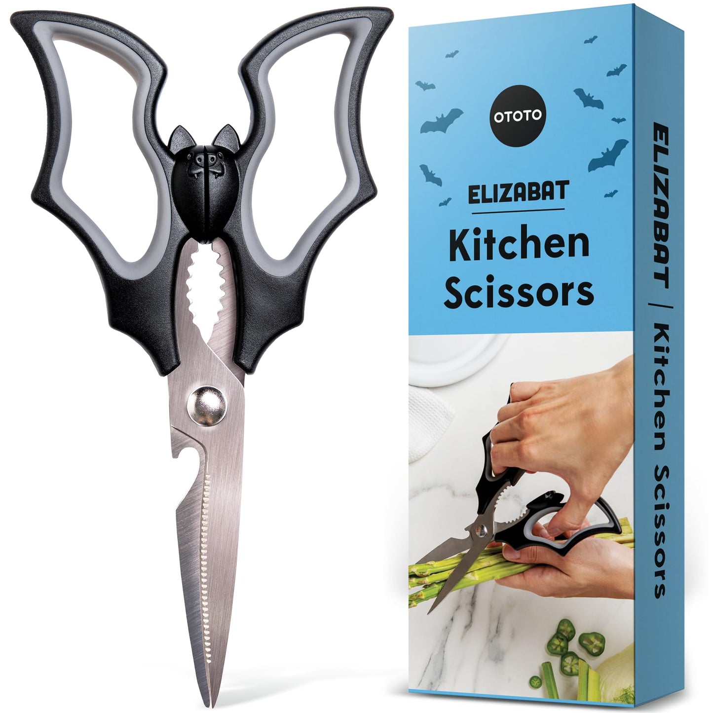 OTOTO Elizabat Kitchen Scissors - Halloween Goth Cute Bat Kitchen Shears, Gothic Scissors Utensils - Spooky Bats Halloween Gifts, Cute Gadgets