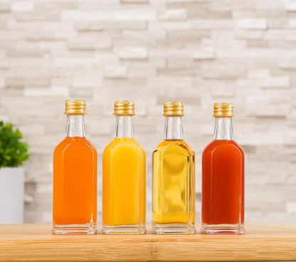 PELLAH GOODS 50 ml (1.7oz) Mini Small Glass Bottles With Leak Proof Gold Caps, Aluminum Lids, 24 Pack, For Liquor Wine Alcohol Ginger Shots Samples Decorative