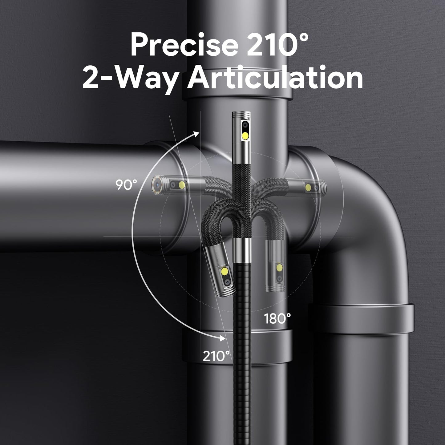 DEPSTECH Dual Lens Borescope Camera with Light, Two-Way Articulating Borescope, 5" IPS Dual View Endoscope with 0.33in Slim Probe, 1080P Waterproof Inspection Camera for Wall Auto Engine Inspect-5FT