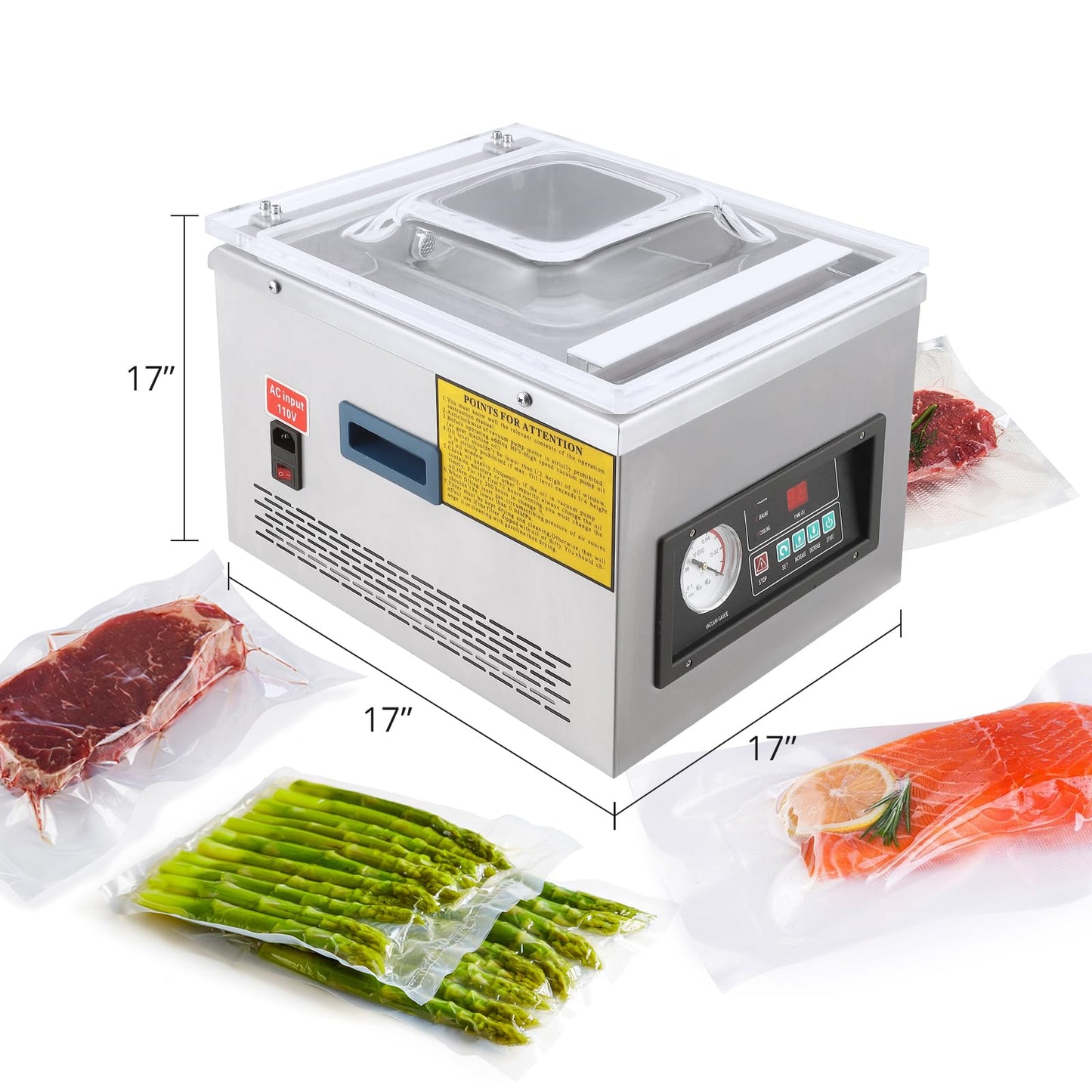 GarveeHome Chamber Vacuum Sealer machine, 12 in, 6.5 m³/h Pump Rate, Excellent Sealing Effect with Automatic Control, Household and Commercial Vacuum Sealing Machines with Stainless Steel Structure
