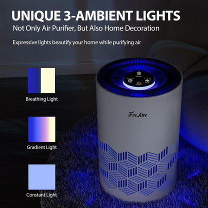 FreAire Air Purifiers for Bedroom Covers Up to 1086 Ft², Air Purifiers for Home, HEPA Air Purifier with RGB Lights, Air Purifier Removes Dust Smoke Pollen Dander Smell, for Home/Pets/Bedroom (White)