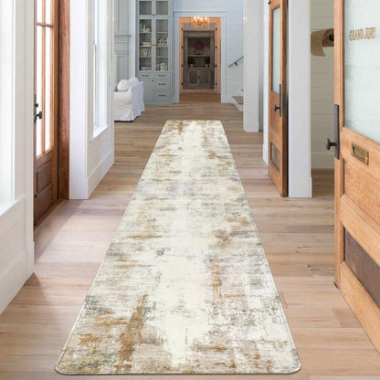 famibay Hallway Runner Rug 10 ft，Modern Washable Rug Runners for Hallways Non Slip Soft Wool Carpet Runner Low Pile Modern Abstract Long Runner Rug for Hallway Kitchen Bathroom(Beige/Camel)