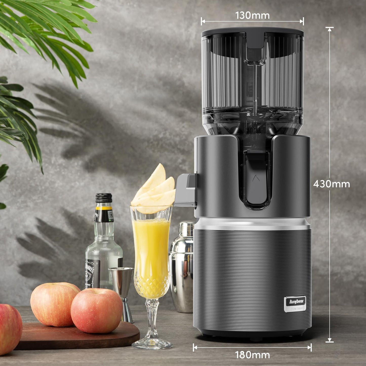 Anybear Cold Press Juicer with 4.9" Large Feed Chute, 350W Masticating Juicer Machines with Dual Slow-Squeezing Technology for Whole Fruits & Veggies with High Yield | BPA-Free Tritan(Dark Grey)