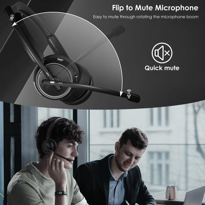 Upgrade ANC & ENC Headset with Microphone for PC, Wireless Headset with Mic for Work(Flip-to-Mute & USB Dongle), Bluetooth 5.4 Noise Cancelling Headphones with Mic for Call Center/Home/Computer/Phones