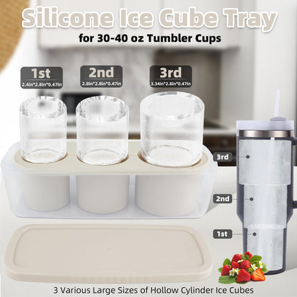 Tcamp Tumbler Ice Mold, Ice Cube Tray for 30 oz -40 oz Tumbler Cup, 3 Pcs Silicone Hollow Cylinder Ice Mold with Lid and Bin for Freezer, Ice Drink, Juice, Whiskey, Cocktail (White)
