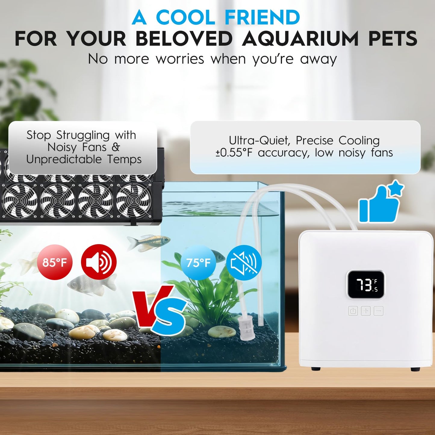 Fox plunge Upgraded 1/13HP Aquarium Chiller,Hydroponic Cooling System,Fish Tank Chiller with Compressor Quiet Cooling & Built-in Pump for Coral Shrimp/Axolotl (26gal/100L)