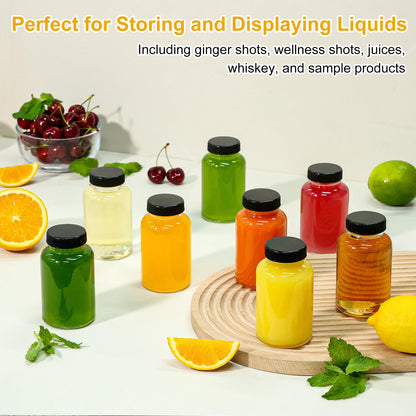 KEYWING 24 Pack 4oz Juice Shot Bottles with Caps- Small Glass Jars for Ginger，Wellness Shots,Whiskey - Travel mini Reusable Wide Mouth Clear bottles- Leakproof, Dishwasher Safe.