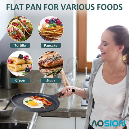 AOSION Crepe Pan 11 inch Nonstick Dosa Tawa Pan, Ceramic crepe pan,Tortilla Pan for Pancake Omelette Steak Frying Egg with Ergonmic Handle,For All Stoves