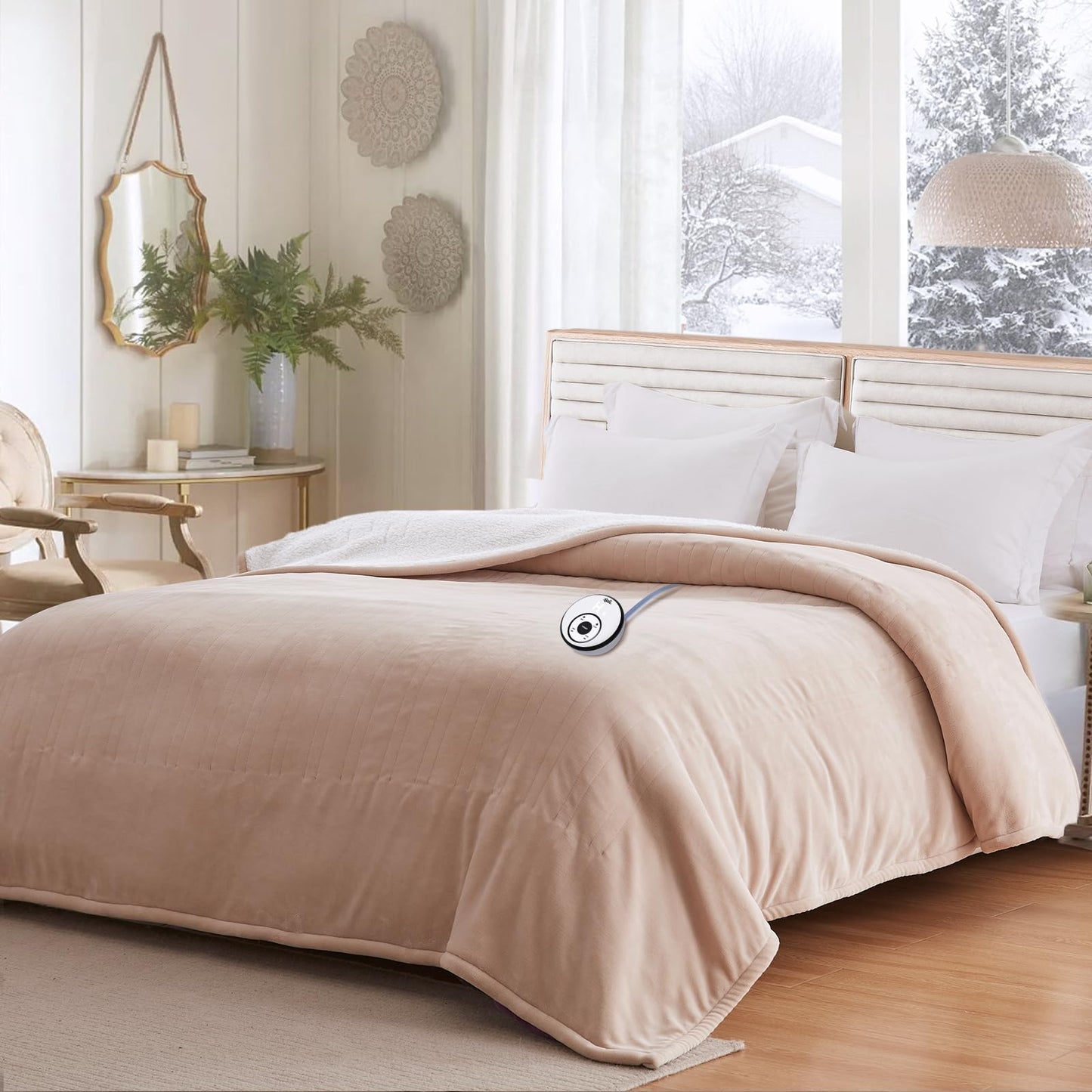 Sealy Electric Blanket Throw Size 50"*60",Super Cozy Flannel to Sherpa Reversible Heated Blanket Throw with 6 Heating Levels & 2-10 Hours Auto Off Overheating Protection Machine Washable,Beige