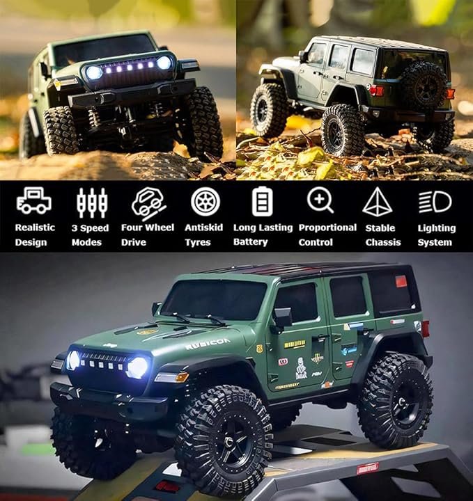 1/18 RC Crawler RC Jeep Remote Control Truck Off Road RC Rock Crawler 4x4 RTR All Terrain 370 Brushed Motor 2.4GHz Fully Proportional 3 Range Speed Upgrade Chassis Model Hobby Toy for Adult