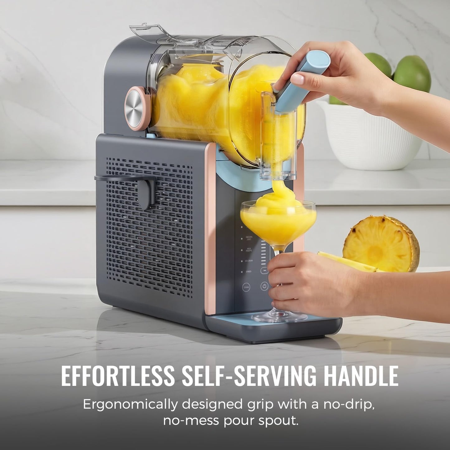 Slushie Machine for Home, 66oz Smart Frozen Drink Maker, 5 Programs & Clean Mode, No-Ice-Needed Slushy Maker for Margaritas, Smoothies, Milkshakes, Cocktails, and Soft Serve Ice Cream (Peach)