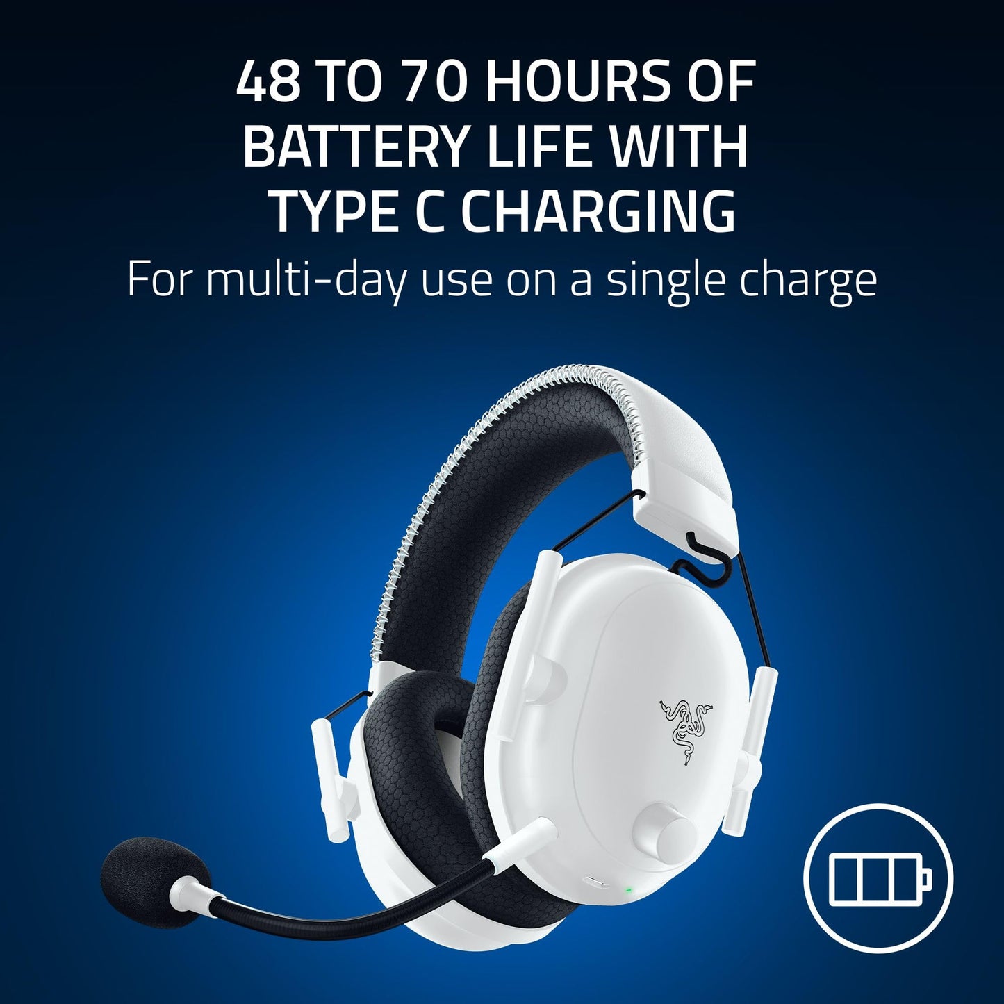 Razer BlackShark V2 Pro Wireless PlayStation Gaming Headset: 50mm Drivers - Super Wideband Mic - Noise Isolating Earcups - For PS5, Nintendo Switch 2, PC, Mac - Bluetooth, USB-C - 70hr Battery - White