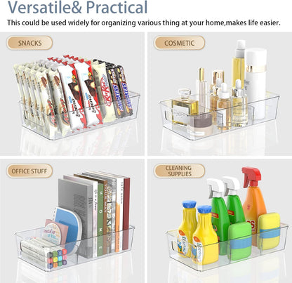 Clear Plastic Food Storage Organizer Bins,8 Pack Pantry Organizations and Storage Bins with Removable Dividers, Stackable Refrigerator Organizer Bins Fridge Organizers Kitchen Cabinet Organizers