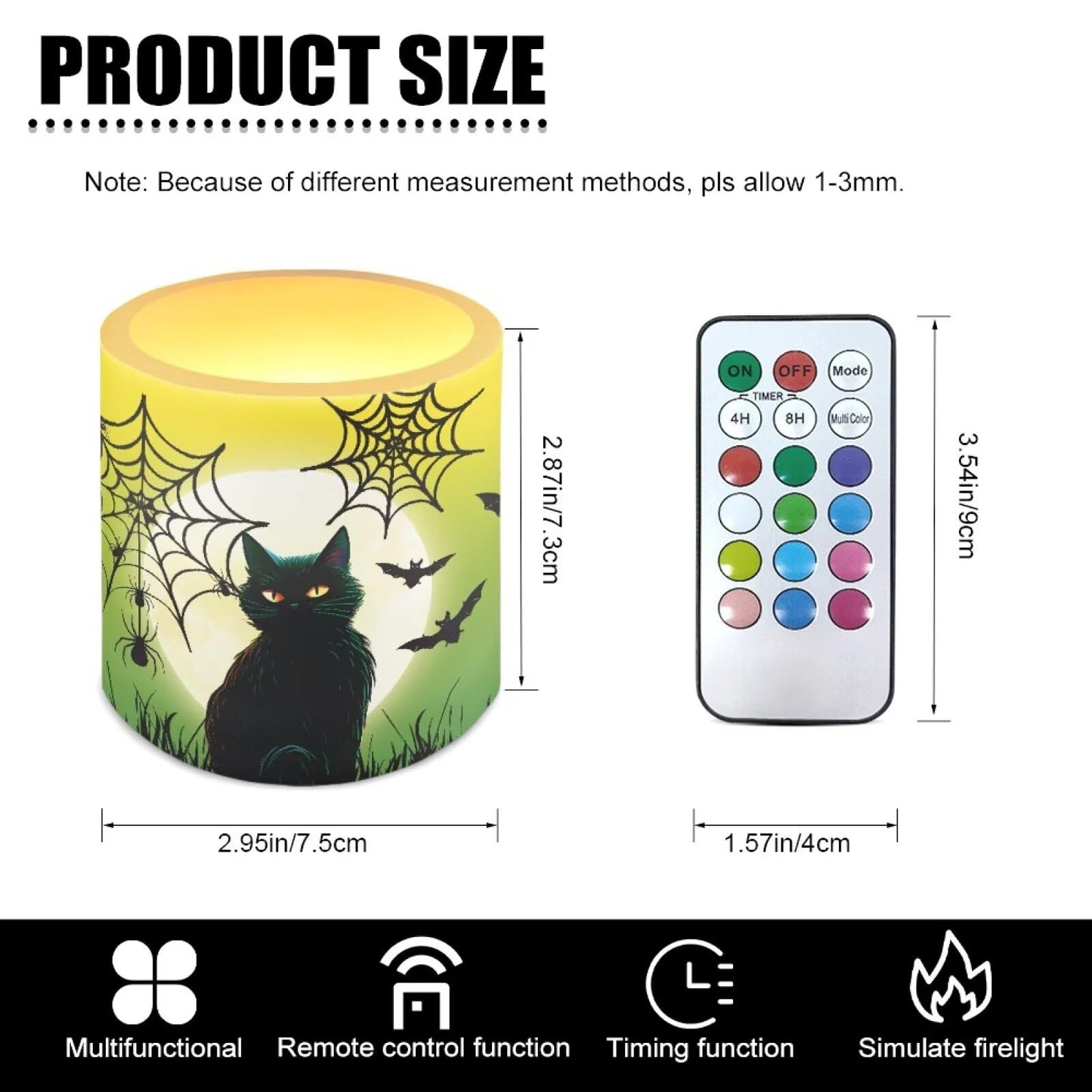 Merkmak Flameless Candles with Remote Battery Operated Candles with Timer Halloween Spider Web Black Cat Pumpkin Print Flameless Pillar Tea Lights for Party Home Decorations