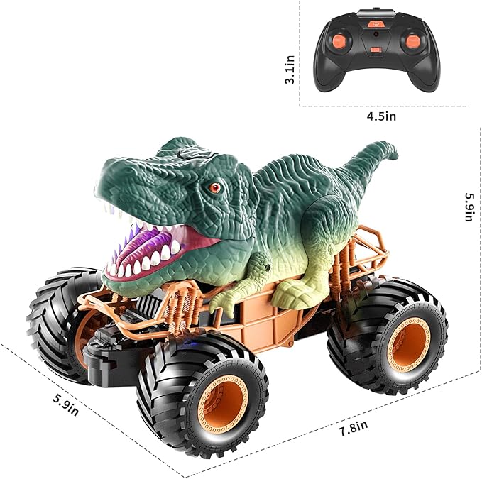 Bennol Remote Control Dinosaur Car 2.4Ghz RC Truck for Toddlers Electric Hobby RC Car Toys with Light &amp Sound Spray Birthday Gift for 3 4 5 6 7 8 Year olds Kids Boys Girl
