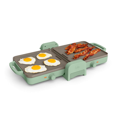 Bella 10"x 20" Ceramic Fold-n-Store Dual Temp Griddle, Fits-anywhere Kitchenware, EverGood Ceramic Nonstick Coating, 2 Temperature Zones up to 400°F, Dishwasher Safe Drip Tray, 1500 Watt, Oatmilk