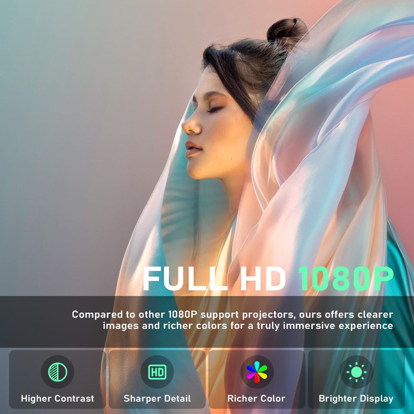 [Netflix Officially & Electric Focus] Projector with WiFi and Bluetooth, XuanPad Full HD 1080P Portable Projector, 210° Rotatable Stand, Auto Keystone, Dust Removal and Heat Dissipation Design