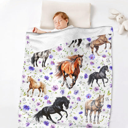 Horse Flower Blanket for Boys and Girls - Cozy Soft Flannel Lightweight Warm Gift for Horse Lovers - Used for Room Bed Camping 40"x50" for Kids Children
