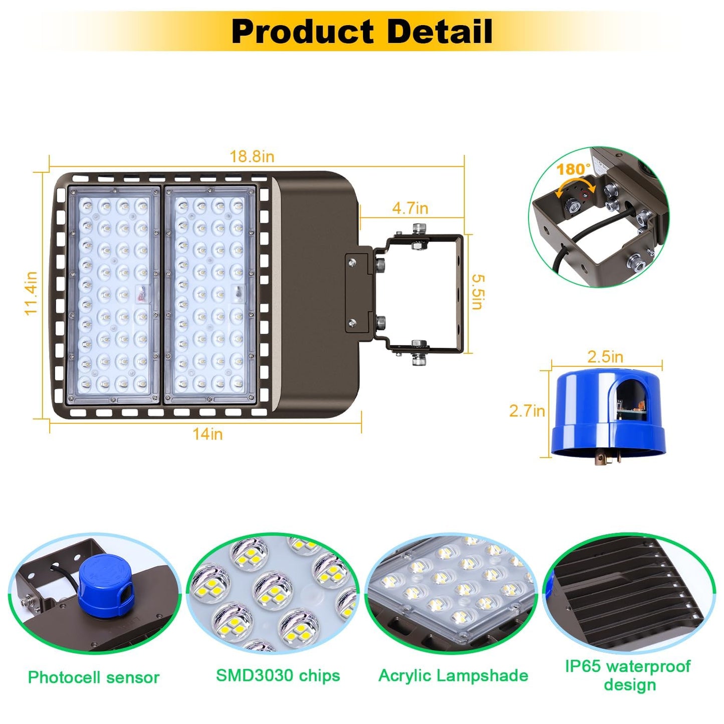 BIRITALO 0-150000LM Led Stadium Lights Outdoor Dimmable 0-1000w Super Bright Led Arena Flood Light 100-277v 5000k Yoke Mount IP66 Waterproof Pole Light Commercial for Square, Golf Court, Port
