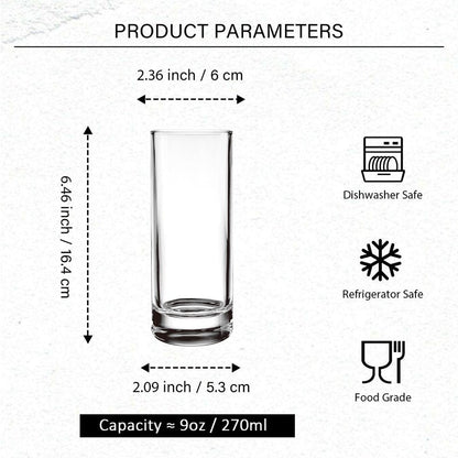 binsakao Premium Highball Glass Set - Elegant Tom Collins Glasses Set of 6-9 oz Tall Drinking Water Glasses - Bar Glassware for Mojito, Whiskey, Cocktail