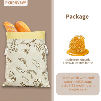 2-PACK Beeswax Bread Bag - Reusable Food Wrapor Homemade Sourdough Loaf,to Keep Fresh Fridge-Safe Beeswax Perfect for Cheese, Fruits Washable & Sustainable Alternative to Plastic