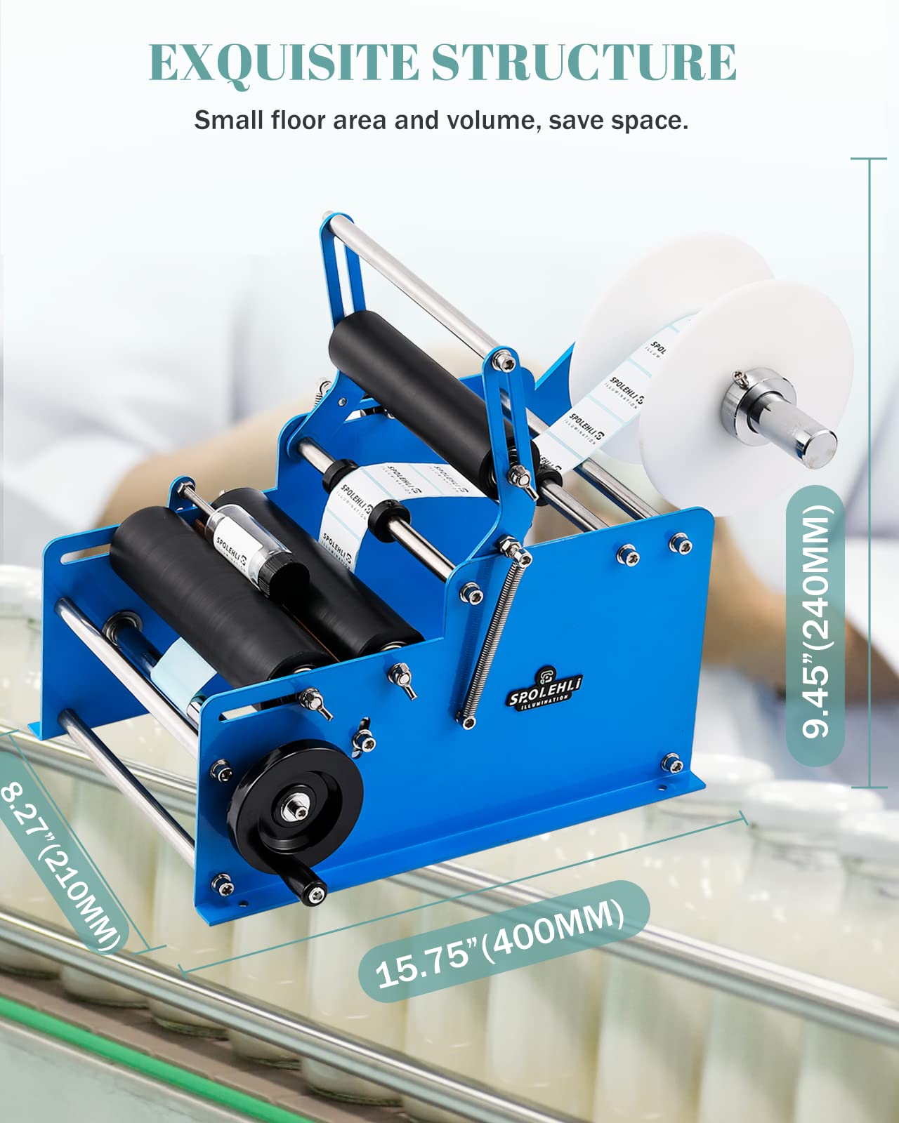 Spolehli Bottle Labeling Machine with Swing Arm, Manual Round Bottle Labeler Label Applicator Adjustable Self-Adhesive Labeling Machine for φ0.6-4.7” Cylinder (with Pressing bar)
