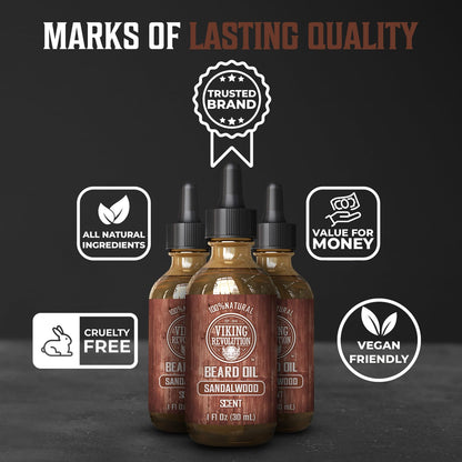 Viking Revolution Sandalwood Beard Oil for Men - Natural Mens Beard Oil with Argan Oil and Jojoba Oil - Beard Softener, Strengthens and Moisturizes - Beard Conditioner for Men (Sandalwood, 1 Pack)