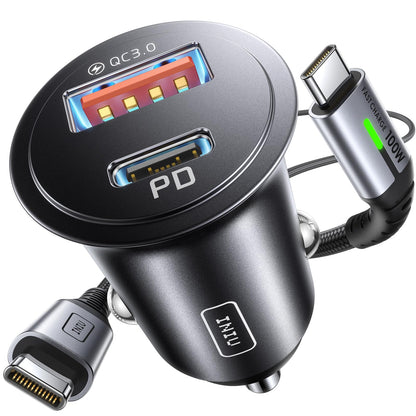INIU Car Charger, Cigarette Lighter USB Charger Total 60W, 12V USB Socket with [1m] 100W Type C Cable Fast Charge, Car Phone Charge Adapter for iPhone 17 16 Samsung Laptops Switch 2 Car Accessories