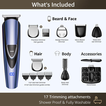 SHPAVVER Beard Trimmer for Men: Professional Barber Hair Clippers - 12-in-1 Cordless Grooming Kit - Waterproof Electric Razor with Turbo Speed & Precision Blades
