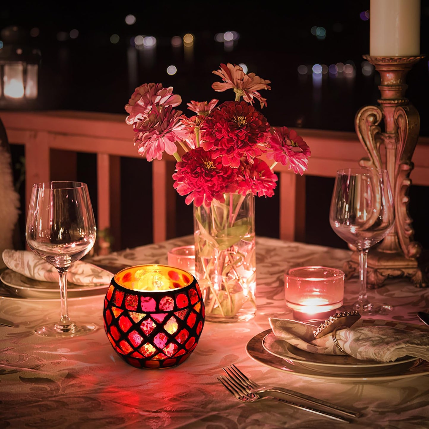Toyvian Glass Mosaic Candle Holder Kit, DIY Stained Glass Kit for Adults Home Decor Fun Arts and Crafts Present for Valentine Birthday Mother’s Day Present Christmas Dining Table Centerpieces