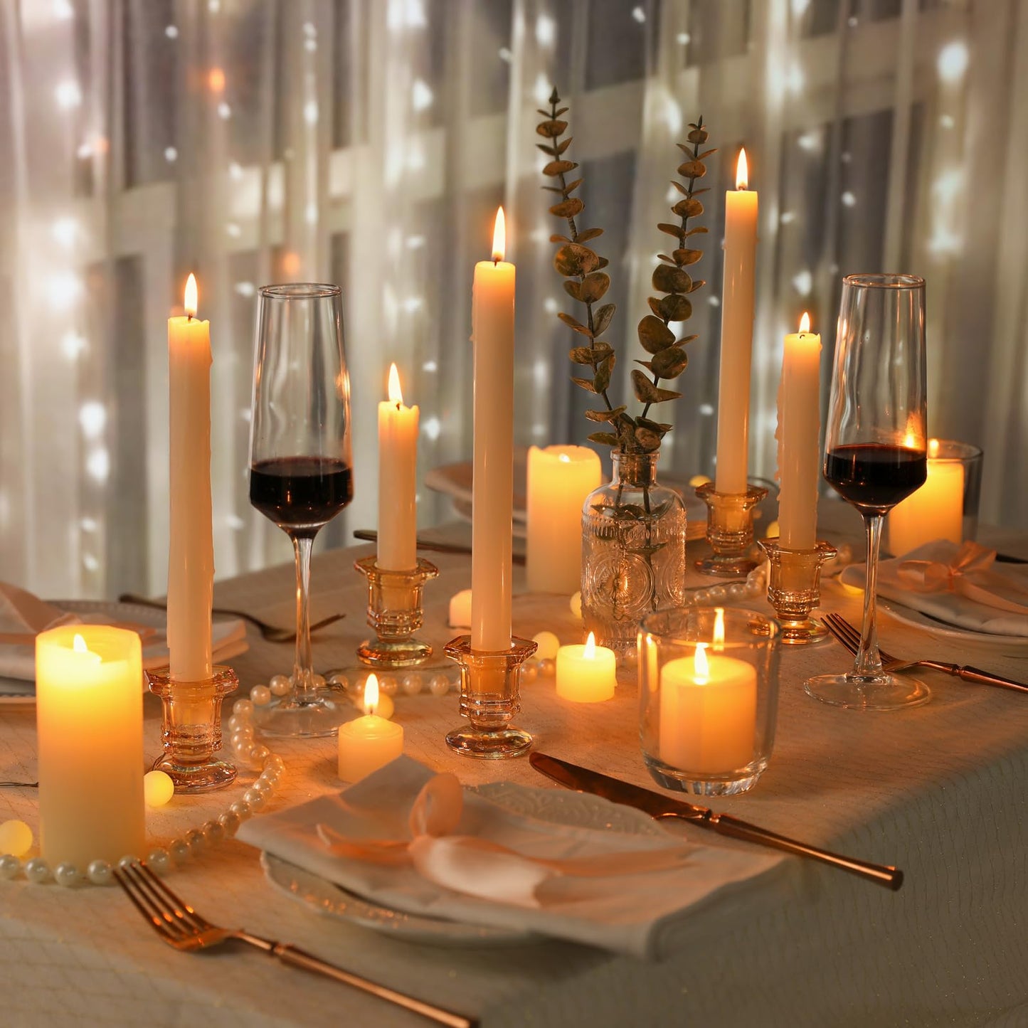 Lanttu 12 Pcs Gold Glass Candle Holders Set, Candlestick Holders Bulk, Taper Candle Holders for Wedding, Festival Table Centerpiece,Home Decoration