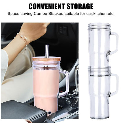 24oz Glass Cups with Lids and Straws - Glass Tumbler cup with bamboo lids and straw iced coffee cup