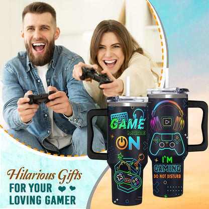 Gamer Gifts for Men from Daughter, Son, Kids, Wife - 40oz Game Tumbler With Handle and straw for Father's Day, Christmas, Birthday, Valentines Day - 40 oz Stainless Steel Tumbler for Gaming Men