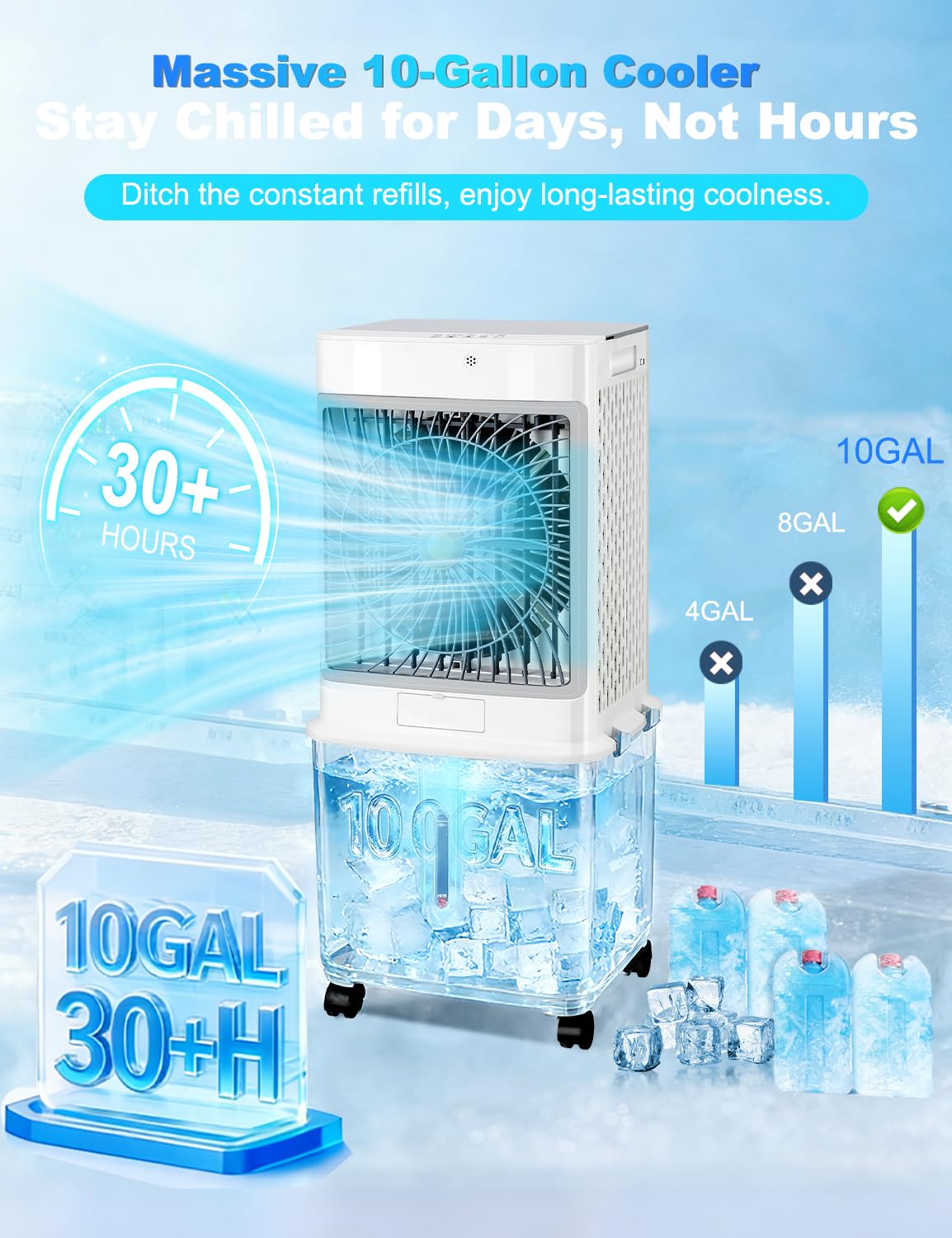 Portable Air Conditioners,Swamp Cooler Evaporative Air Cooler 2026 Upgraded Windowless with 10GAL Detachable Tank,120° Oscillation,Ultra Quiet,Timer,Remote,Cooling Fan for Apartmen