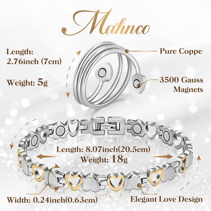 Mahnco Lymph Detox Magnetic Bracelet, Titanium Bracelet for Women, Lymphatic Drainage Ring&Bracelet with 3500 Gauss Magnets-Jewelry Gift Set with Adjustment Tool