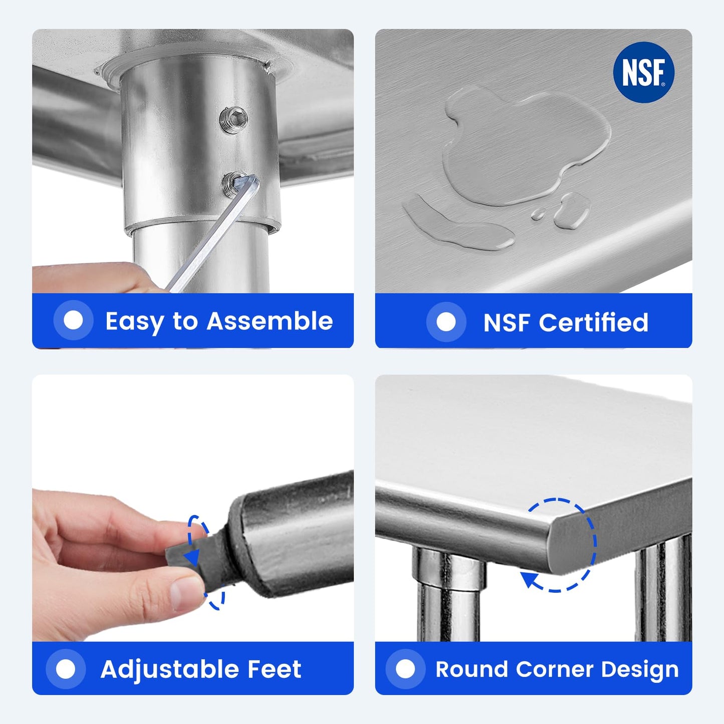 Hally Stainless Steel Table for Prep & Work 24 x 36 Inches, NSF Commercial Heavy Duty Table with Undershelf and Galvanized Legs for Restaurant, Home and Hotel