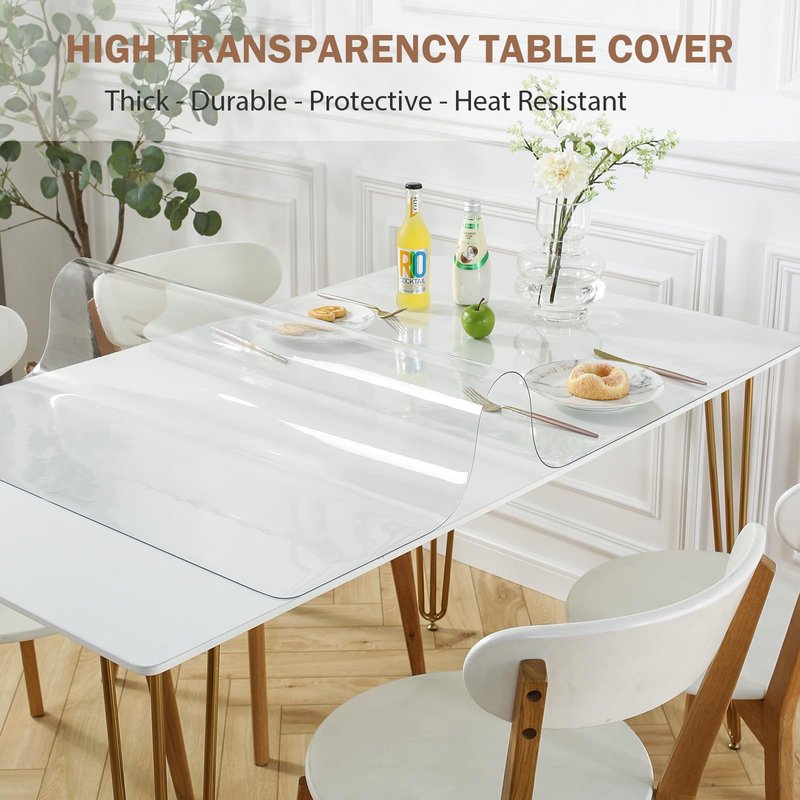 LovePads Clear Table Cover Protector 42 x 84 Inch, 1.5mm Thick Plastic Table Cover, Table Protector for Dining Room Table, Waterproof Vinyl Tablecloth Table Pad Mat for Kitchen, Dresser, Writing Desk