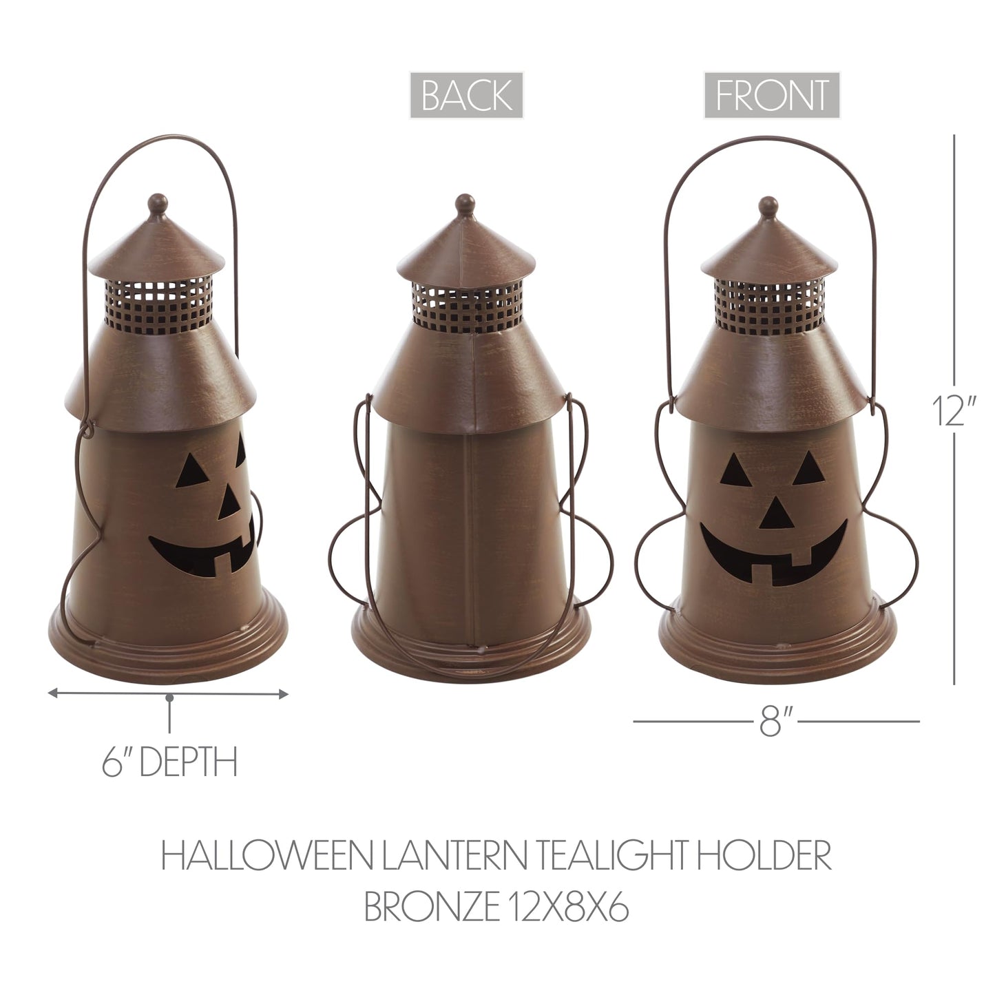 VHC Brands Halloween Lantern Tealight Holder Bronze, Fall and Halloween Kitchen Dining Table Candle Holder, Pumpkin Decor Bronze, 8x12