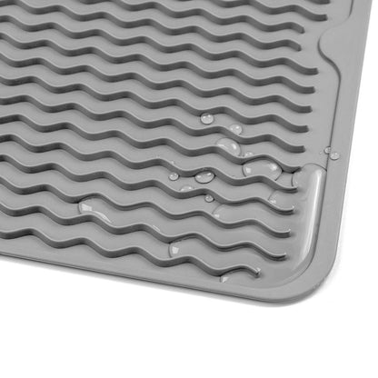 MicoYang Silicone Dish Drying Mat for Multiple Usage,Easy clean,Eco-friendly,Heat-resistant Silicone Mat for Kitchen Counter or Sink,Refrigerator or drawer liner Grey L 16 inches x 12 inches