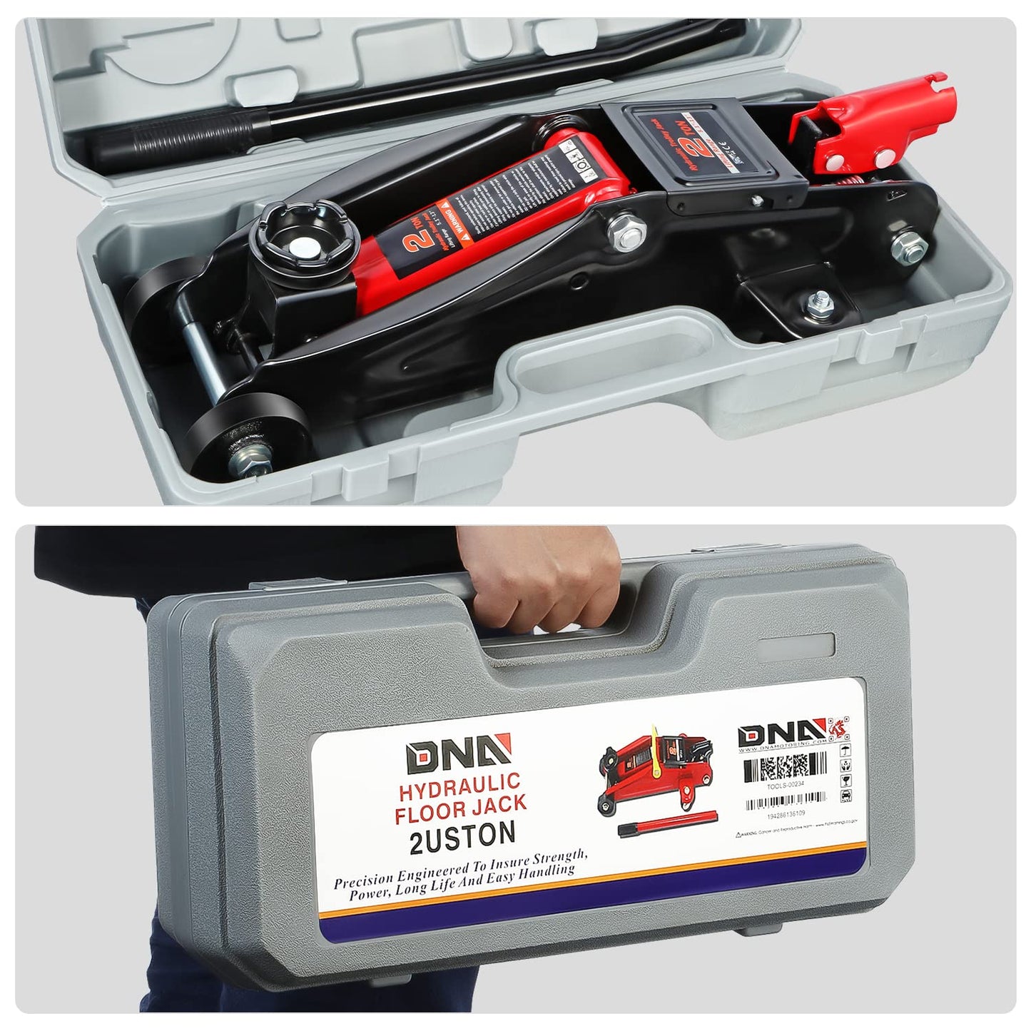 DNA MOTORING TOOLS-00234 Low Profile Hydraulic Trolley Service/Floor Jack, 2 Ton (4000 lbs) Capacity, Lifting Range 5.1"-13", Black
