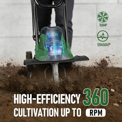 14-Inch Electric Tiller Cultivator, 10A 360RPM Corded Rototiller with 8.7-Inch Tillling Depth, 4X4 Steel Tines for Garden/Lawn/Yard/Soil Aeration/Soil Cultivation